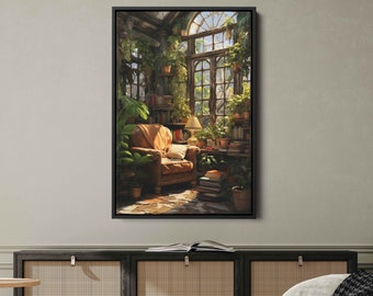 May include: A cozy reading nook with a large window, a comfortable armchair, and a lamp. The room is filled with plants and books, creating a relaxing atmosphere.