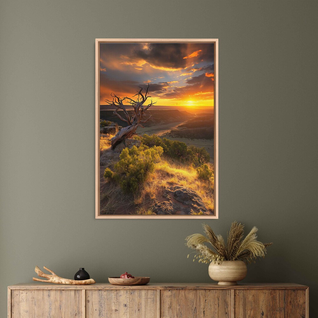 Lone Dead Tree During Sunset on Cliff Overhanging Mountain Valley Wall ...