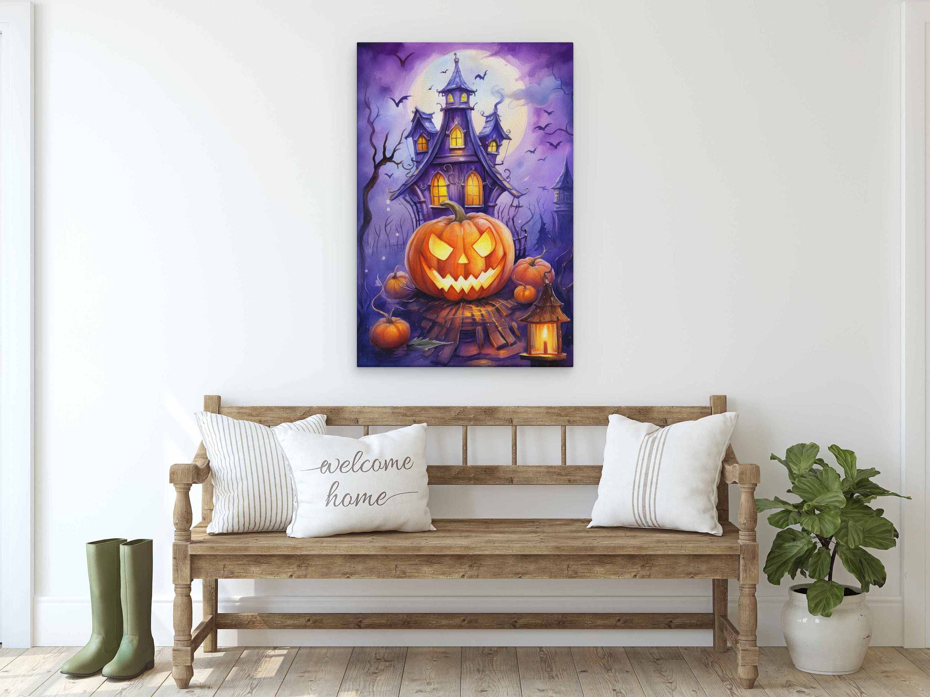 Halloween Jack O Lantern Watercolor Painting, Canvas Wall Art Print ...