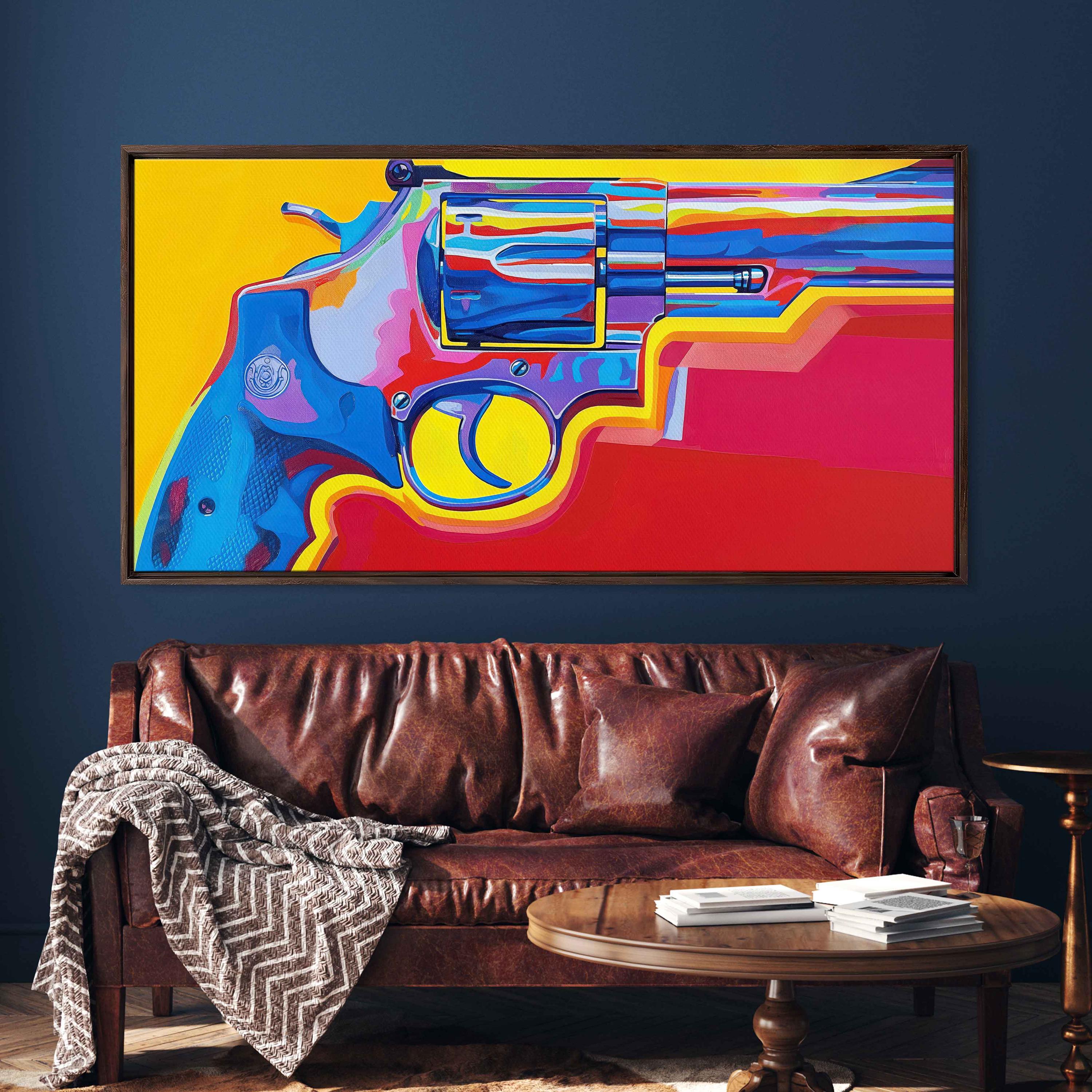 Pop Roll Revolver Pop Art Revolver Gun Acrylic Wall Art Canvas Print, Trendy Painting ...