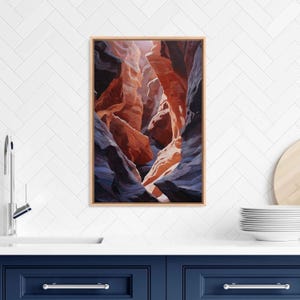 Southwestern Canyons, Wall Art Canvas Print, Dynamic Acrylic Painting, Deep Crevices, Light Rays