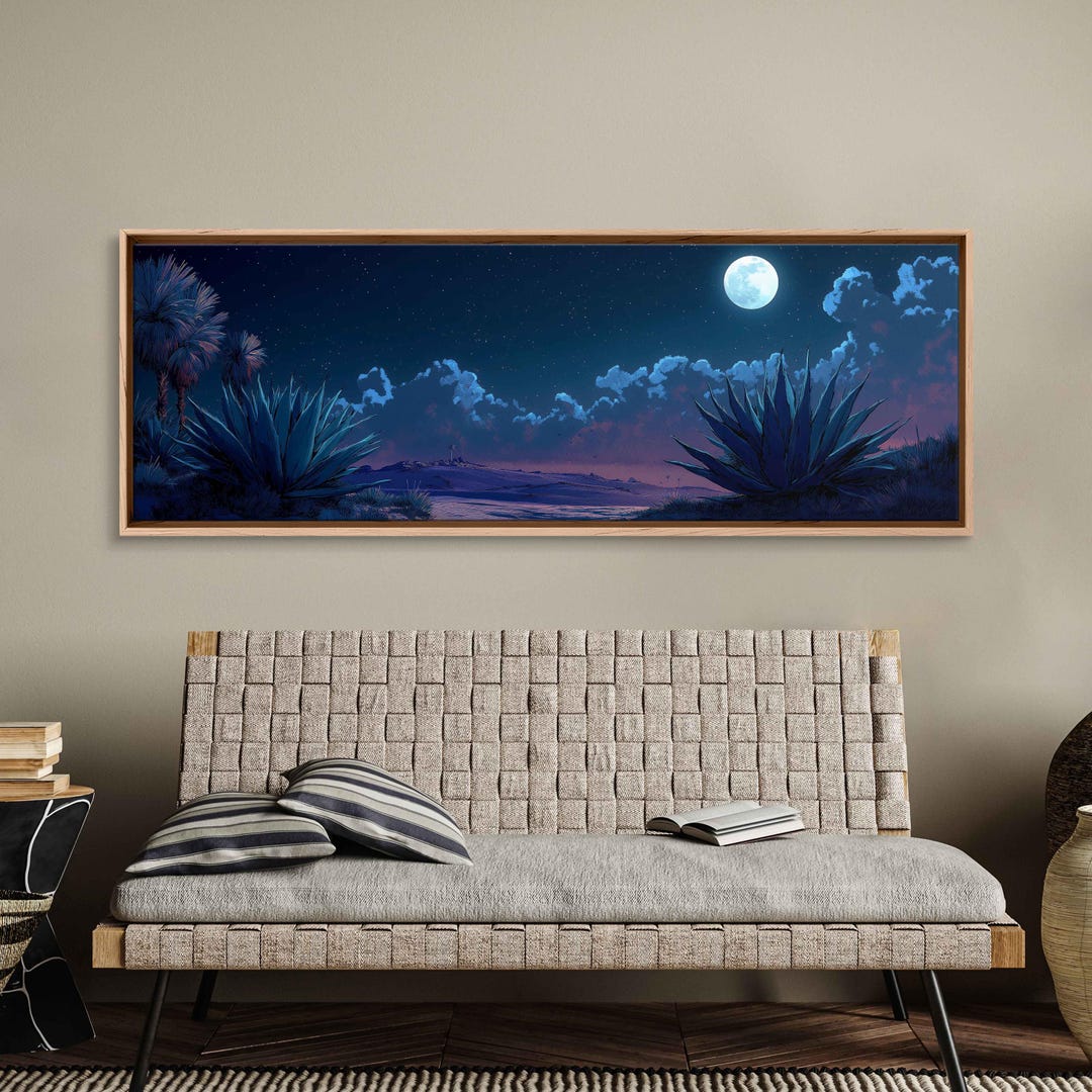 Agave Desert Plants Under Moonlit Sky, Wall Art Canvas Print - Etsy