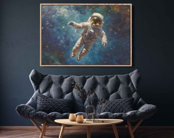 Astronaut Floating Through Space Wall Art Canvas Print, Space Man, Gift For Space Lover, Starry Night Sky, Ready To Hang