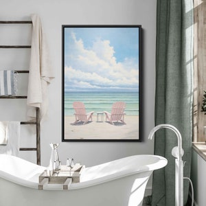 Adirondack Chairs Overlooking Ocean Front Wall Art Ready To Hang, Vacation Vibes, Relaxation, Beach House Decor, Ready To Hang