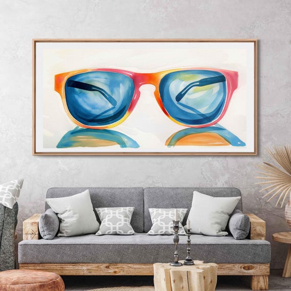 Pop Art Sunglasses Watercolor Wall Art Canvas Print, Trendy