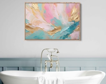 Textured Abstract Painting Canvas Wall Art, Digital Print, Bright Pastel Colors,