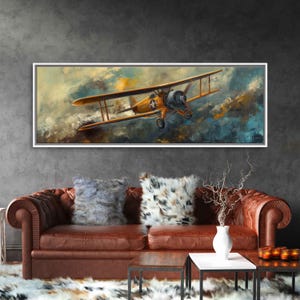 Vintage Stunt Plane Flying Through Clouds Wall Art Canvas Print, Aviation Painting, Airplane Art, Gift For Pilot, Ready To Hang