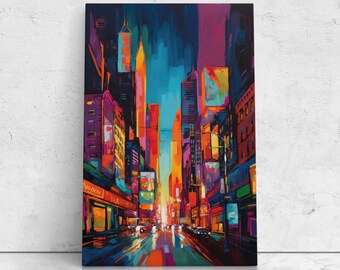 Colorful City Streets Oil Painting, Lots Of Vibrant Colors, Digital Print On Canvas, Ready To Hang, Urban Decor