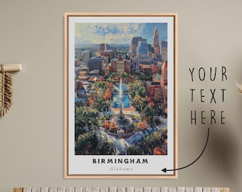Birmingham Alabama Acrylic Painting Travel Art, Framed Canvas Wall Art, Framed Fine Art Poster Paper Print, Travel Home Decor