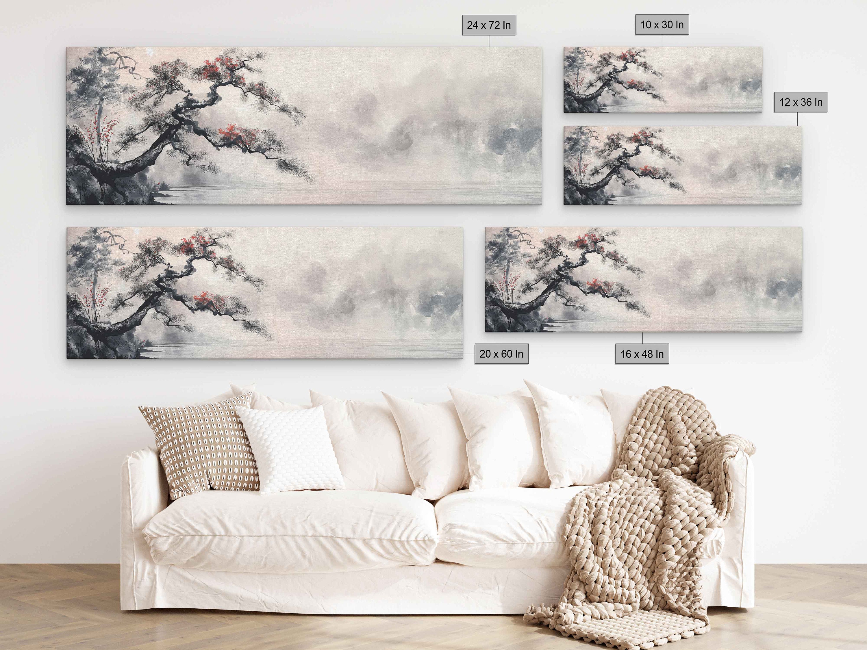 Elegant Chinese Landscape Painting Canvas Wall Art, Misty Mountains ...