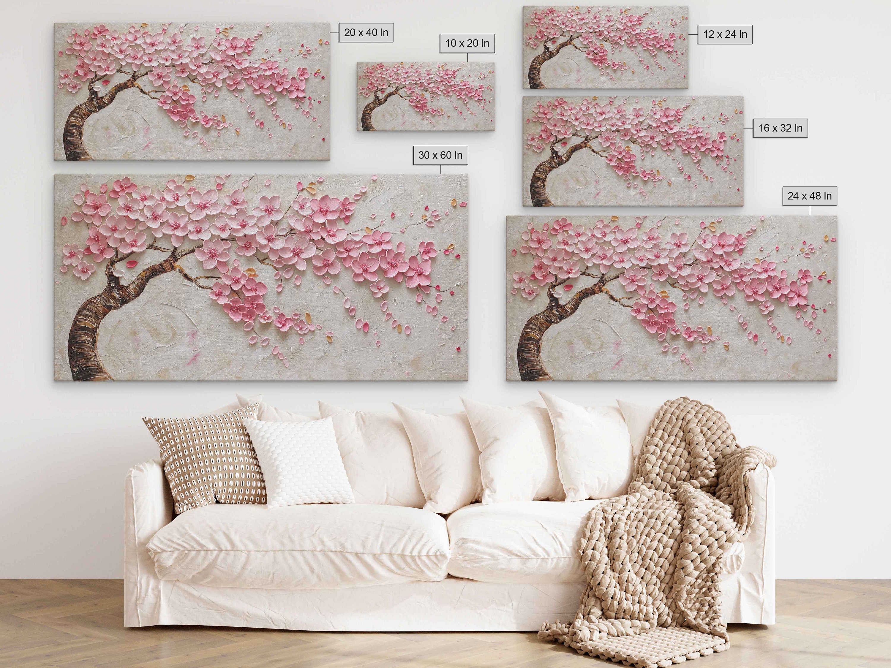 Vibrant Cherry Blossom Tree Painting, Cherry Blossom Petals, Vivid ...