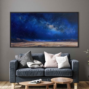 Starry Night Sky Landscape Painting, Beautiful Vibrant Stars In The Sky, Canvas Wall Art Print, Ready To Hang