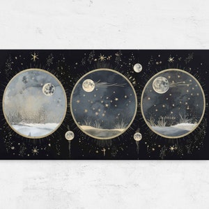 Celestial Moons Wall Art Modern Oil Painting, Framed Canvas Print, Ready To Hang