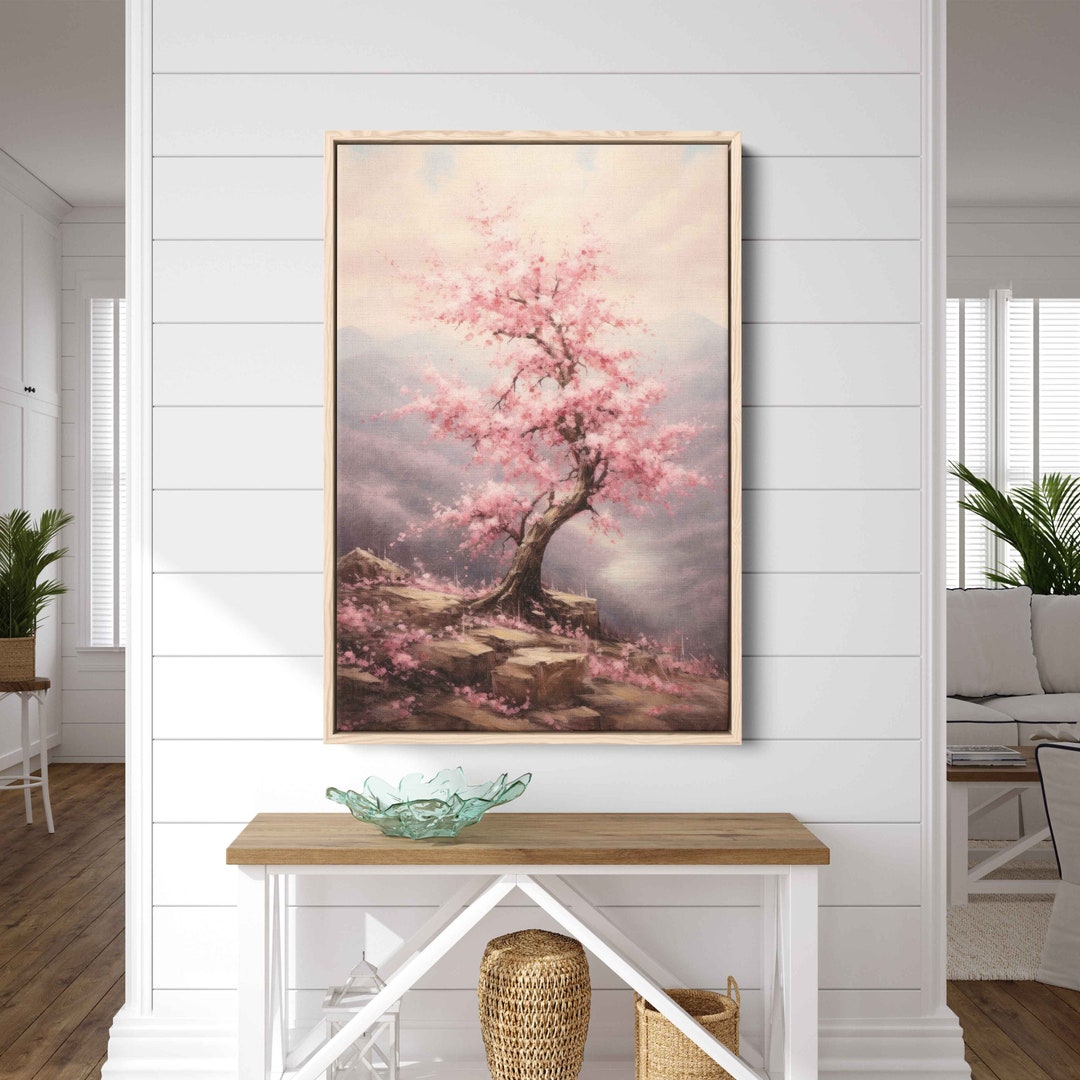 Pink Cherry Tree Blossom Wall Art Painting, Framed Canvas Print, Ready ...