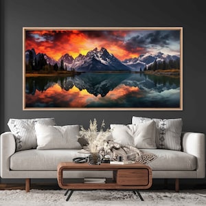 Colorful Hdr Mountain Lake Photograph, Canvas Wall Art Print, Framed Panoramic Wall Art, Ready To Hang