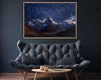 Milky Way Galaxy And Starry Night Sky Over Moonlit Mountain Range Wall Art Canvas Print, Long Exposure, Ready To Hang