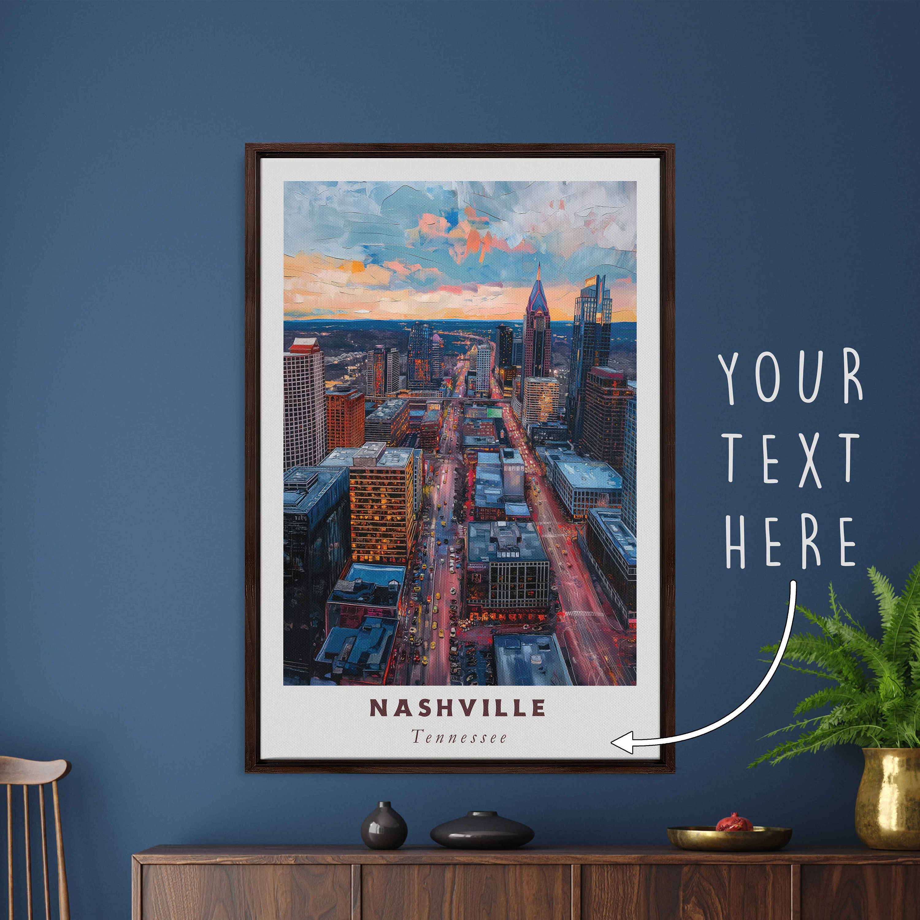 Nashville Tennessee Acrylic Painting Travel Art, Framed Canvas Wall Art, Framed Fine Art Poster Paper Print, Travel Home Decor