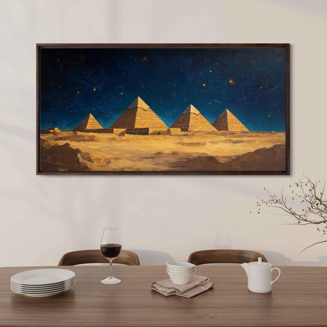 Pyramids of Giza at Dusk, Wall Art Canvas Print, Golden Hues, Starry ...