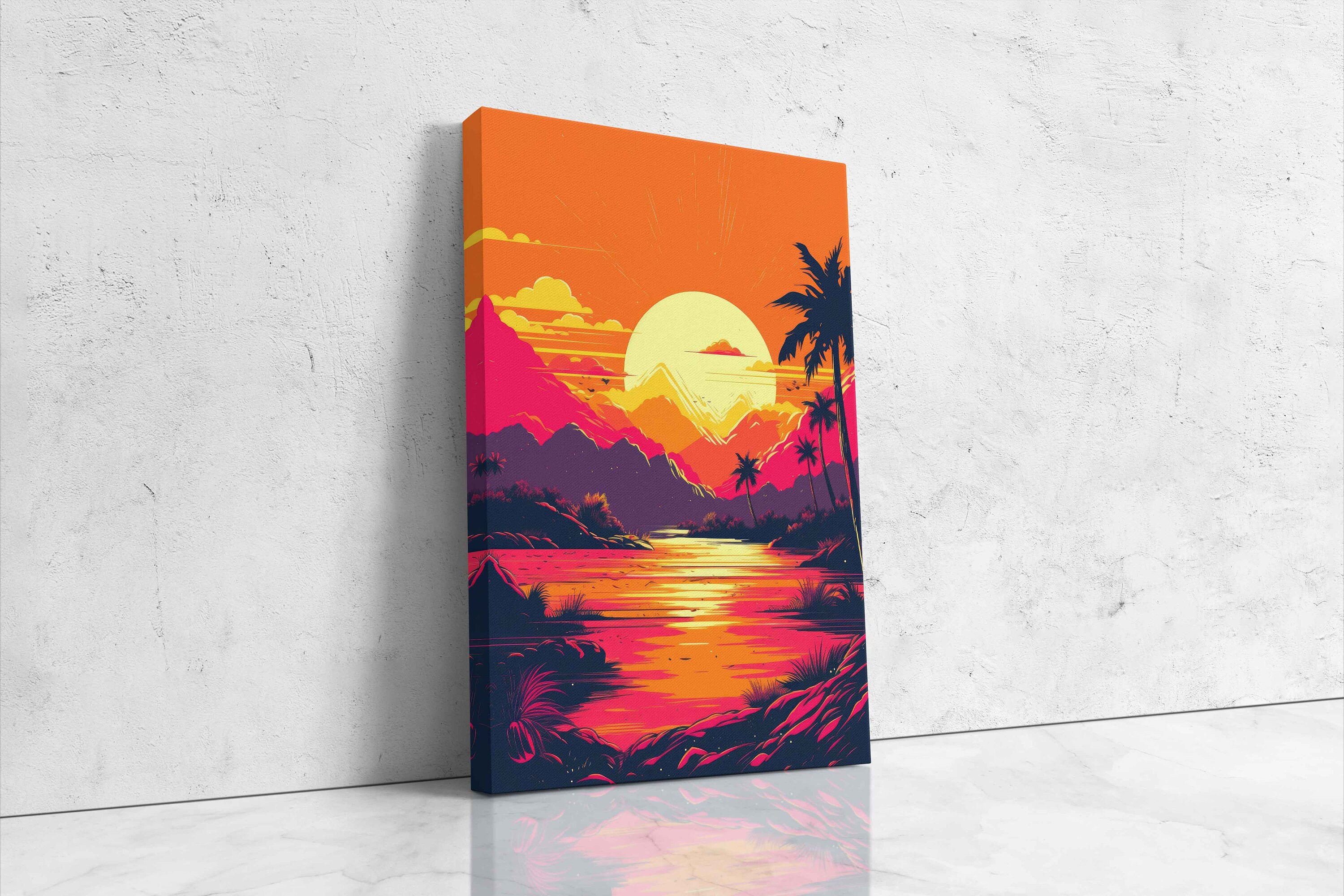 Tropical Summer Pop Art Landscape, Digital Illustration on Canvas