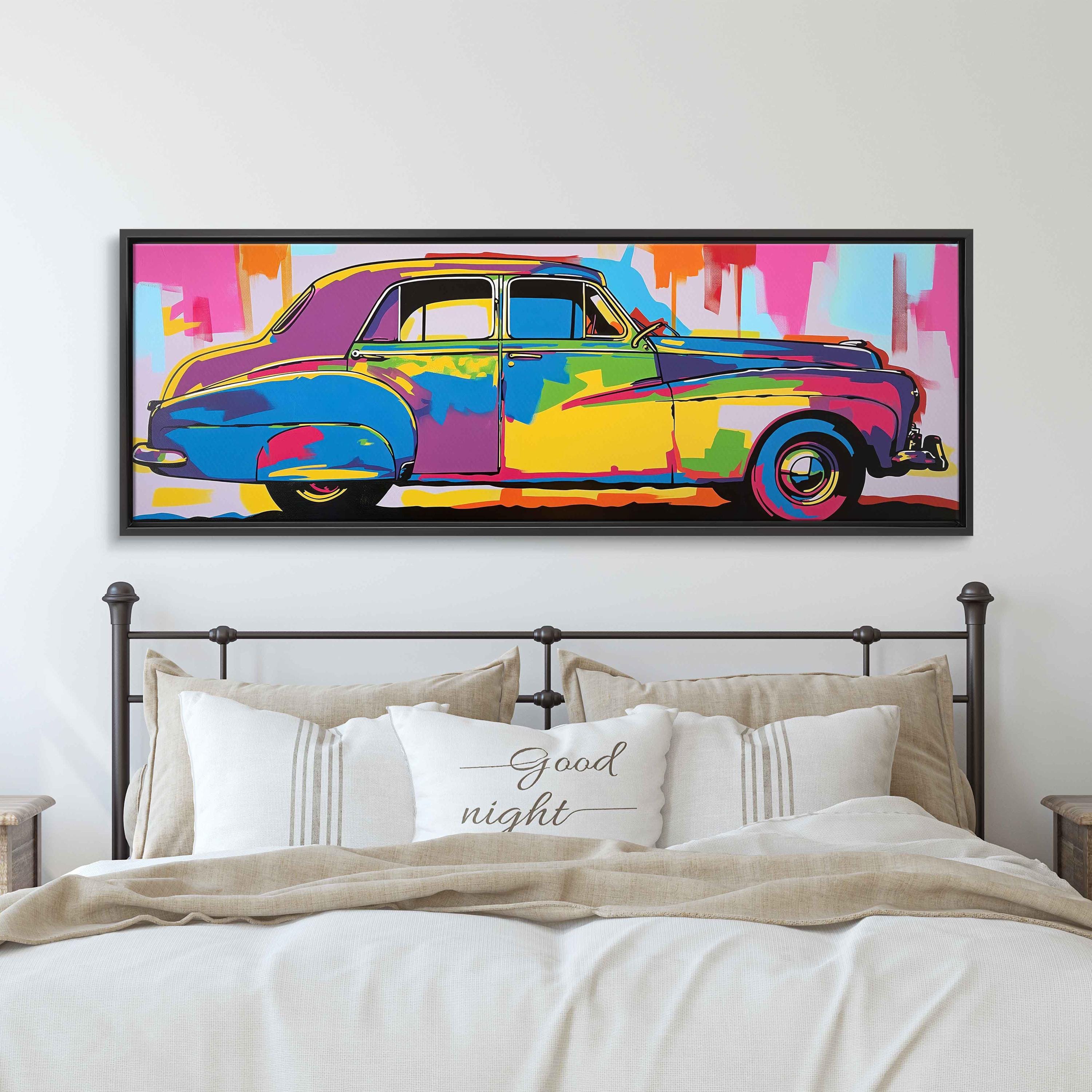 Pop Art Vintage Car Acrylic Wall Art Canvas Print, Trendy Painting