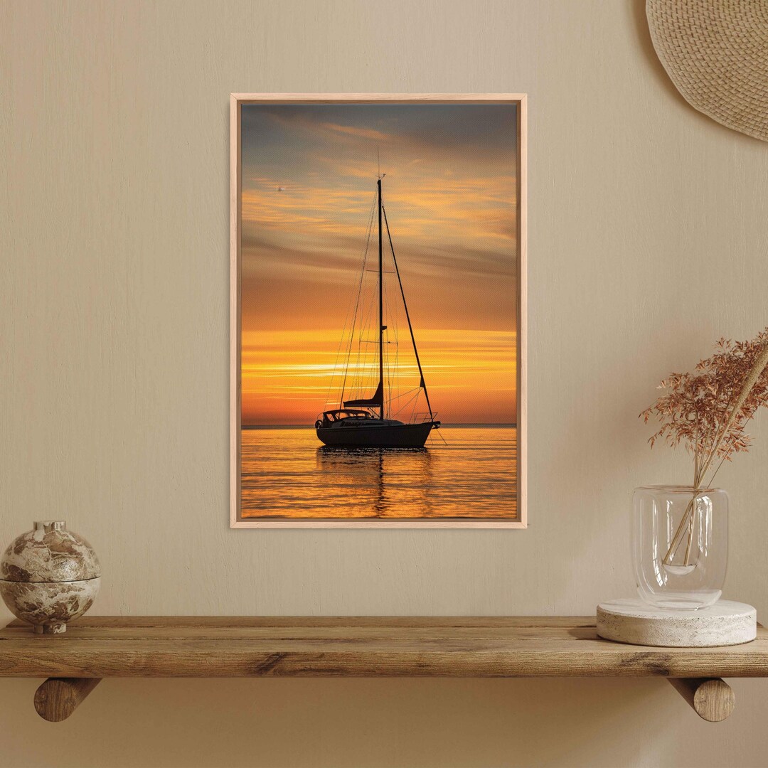 Sailboat Sailing in the Ocean at Sunset Wall Art Canvas Print, Gift for ...