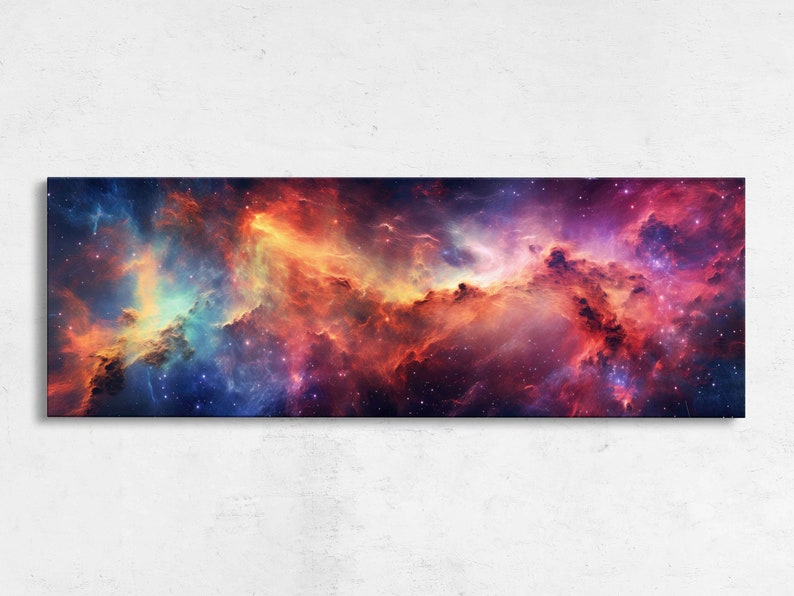 Celestial Nebula Panoramic Wall Art Canvas Print, Outer Space Galaxy ...