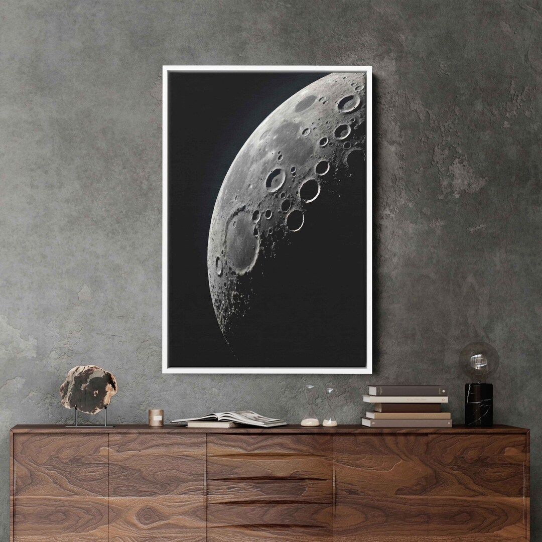 Light Side of the Moon Wall Art Canvas Print, Moon Craters of Surface ...