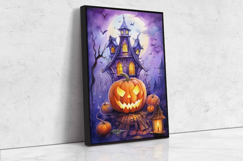 Halloween Jack O Lantern Watercolor Painting, Canvas Wall Art Print ...