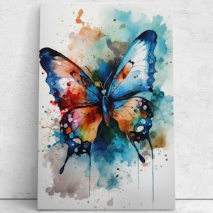 Watercolor Butterfly Painting, Digital Print On Canvas, Framed Canvas, Ready To Hang, Nursery Decor