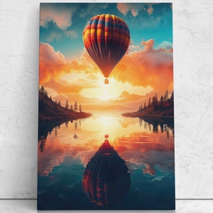 Hot Air Balloon Reflection Print On Canvas, Intricate Details, Ready To Hang Canvas, Living Room Decor