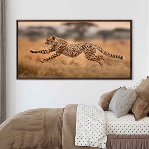 Cheetah Sprinting, Savannah Trees, Canvas Wall Art Print, Ready To Hang