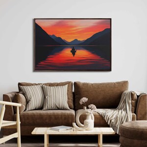 Serene Sunset Over Lake, Wall Art Canvas Print, Vibrant Oranges and Pinks, Tranquil Reflection