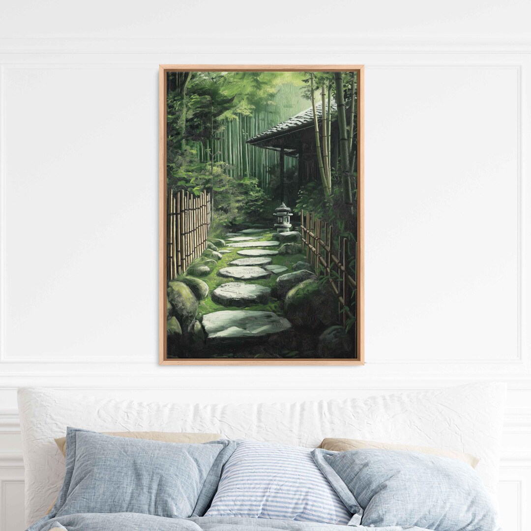 Traditional Japanese Zen Garden, Wall Art Canvas Print, Bamboo Fences ...
