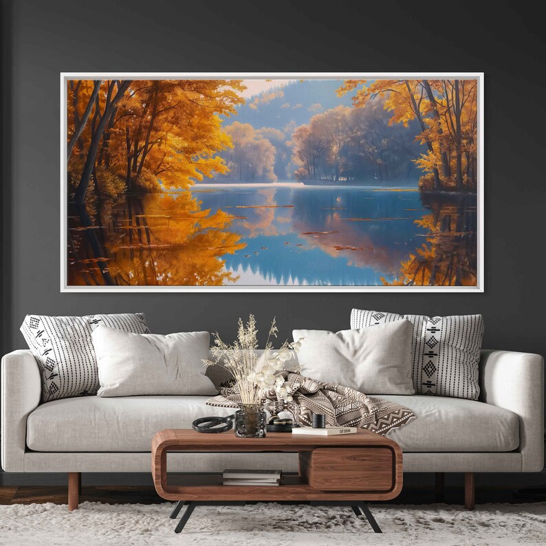 Peaceful Lake Surrounded by Autumn Forest Wall Art Canvas Print, Fall ...