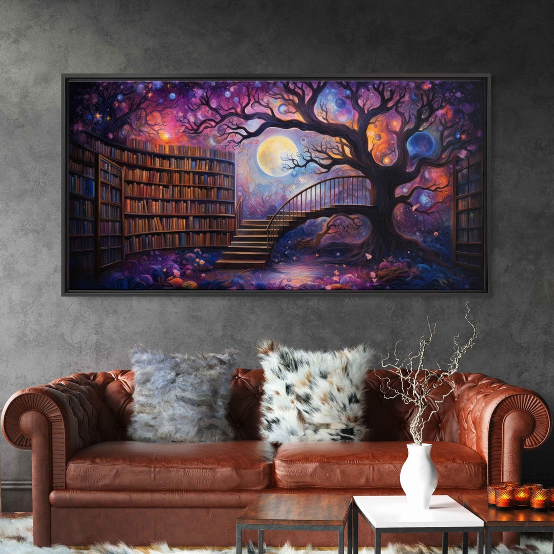 Colorful Tree of Knowledge Library Fantasy Art, Acrylic Painting ...