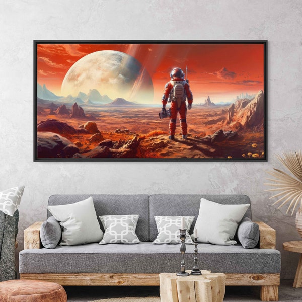 Astronaut Explorer On A Strange Planet, Framed Canvas Print, Ready To Hang