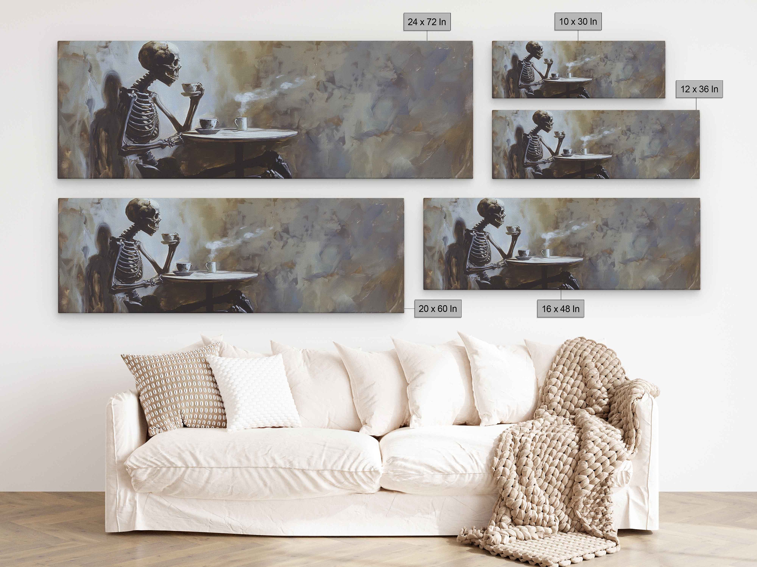 Skeleton Making Tea Skeleton Having A Cup of Tea at Small Table Whimsical Oil Painting Wall ...