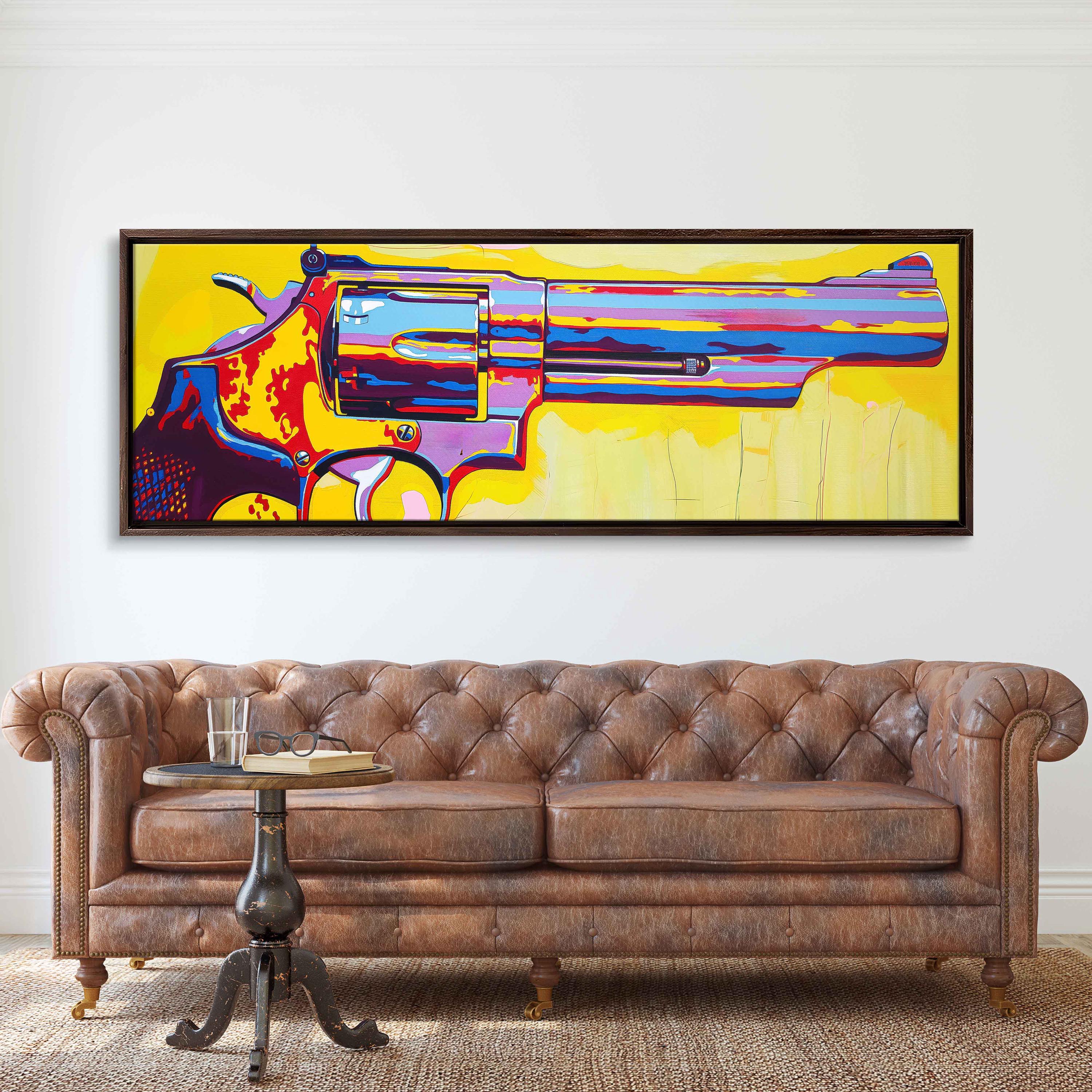 Pop Roll Revolver Pop Art Revolver Gun Acrylic Wall Art Canvas Print, Trendy Painting ...
