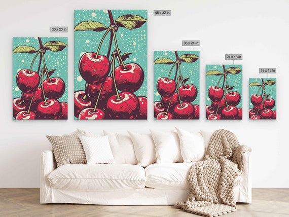 Cherry Pop Art Painting on Canvas, Digital Print, Modern