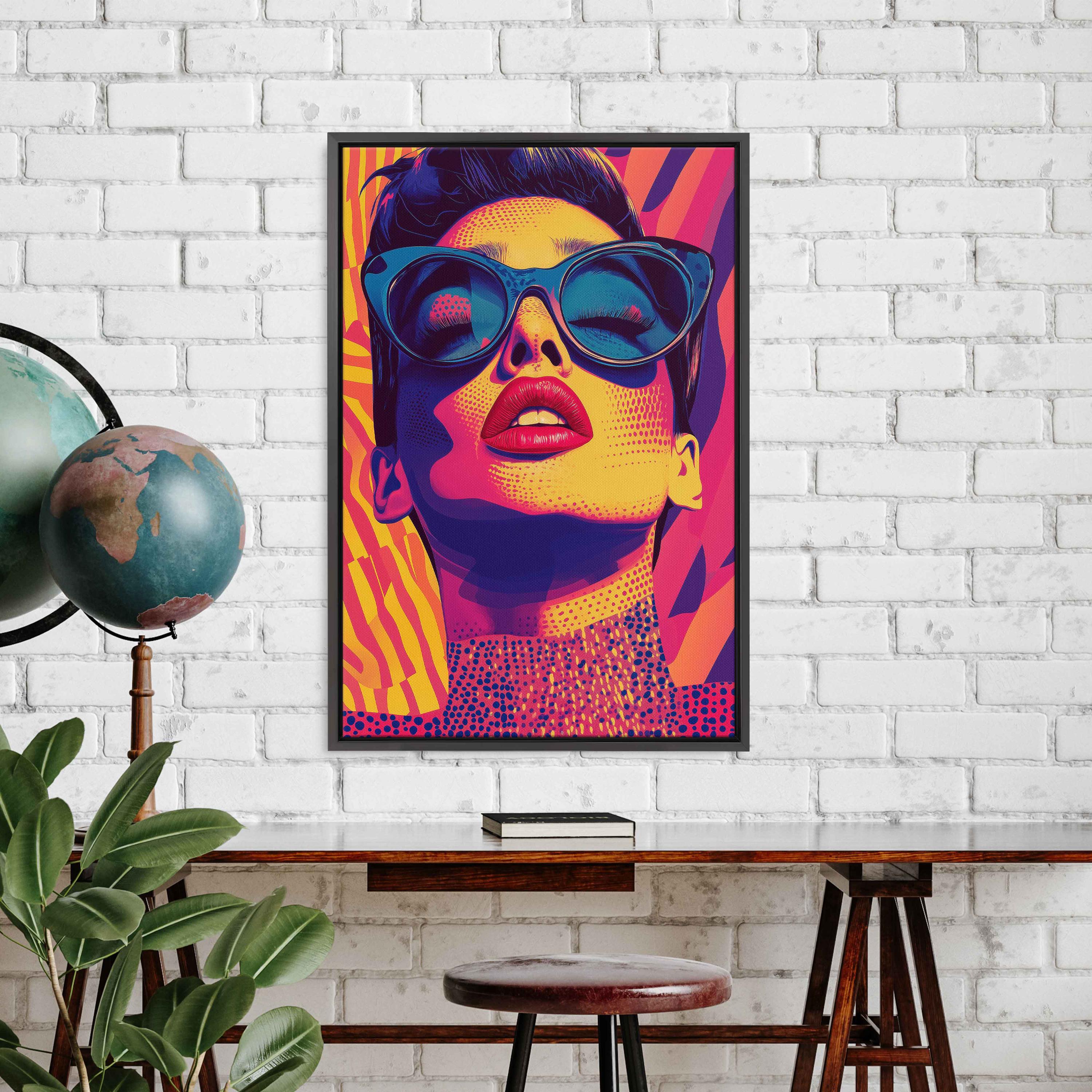 Pop Art Woman Headshot Vintage Digital Wall Art Canvas Print
