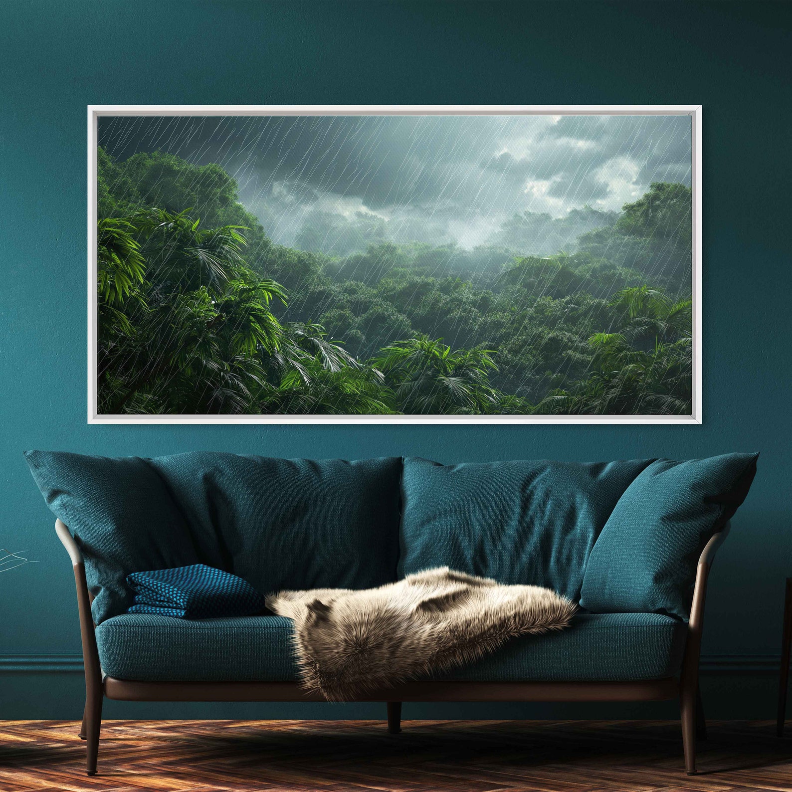 Heavy Rainfall Over Rainforest Wall Art Canvas Print, Lush Jungle ...