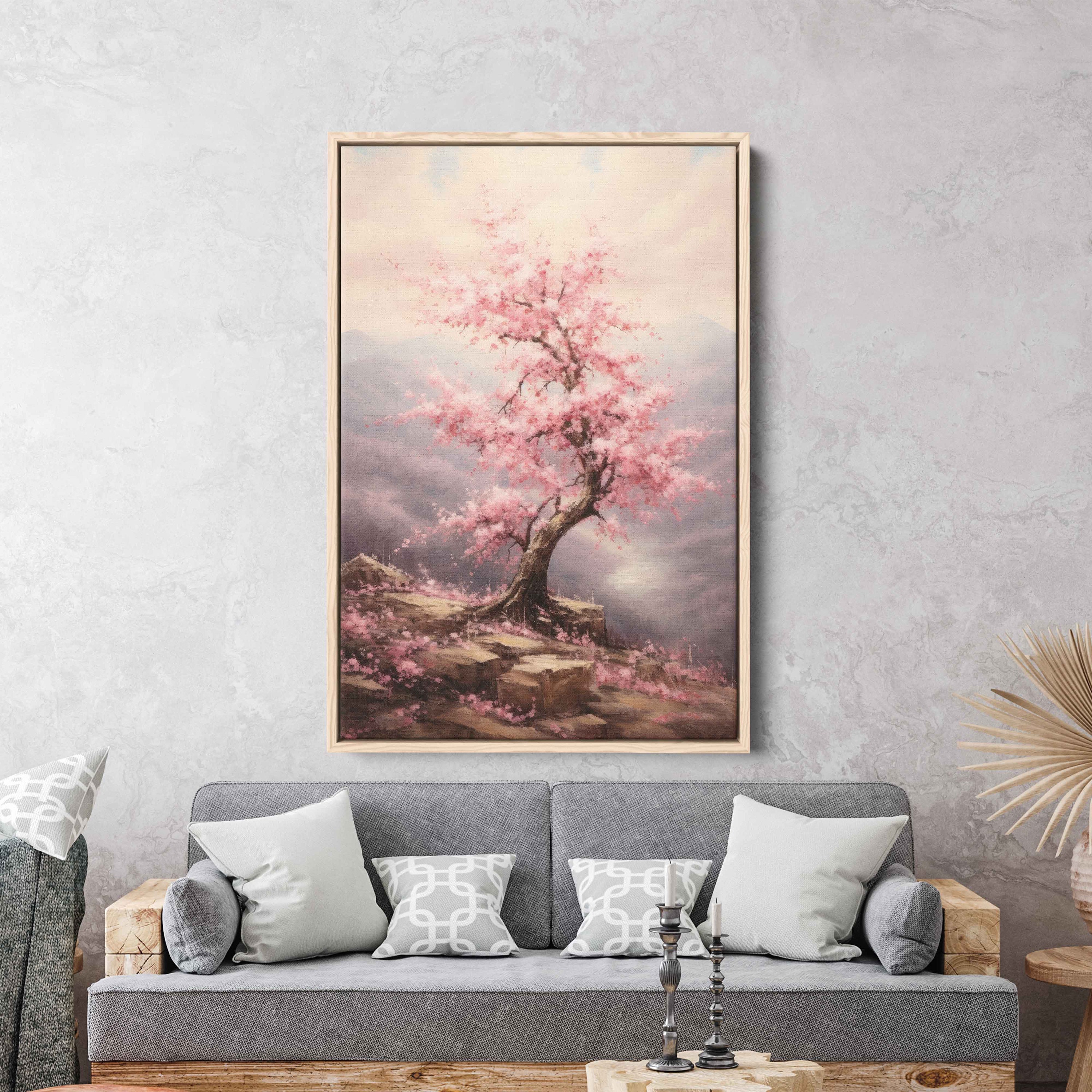 Pink Cherry Tree Blossom Wall Art Painting, Framed Canvas Print, Ready ...