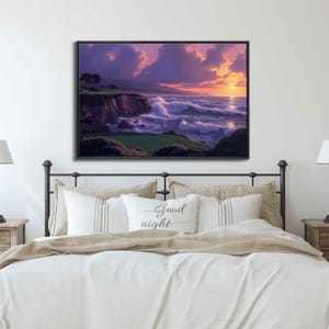Pebble Beach Golf Course Sunset Overlooking Ocean Wall Art Canvas Print, Golfing Green, Golf Gift, Gift For Him, Ready To Hang