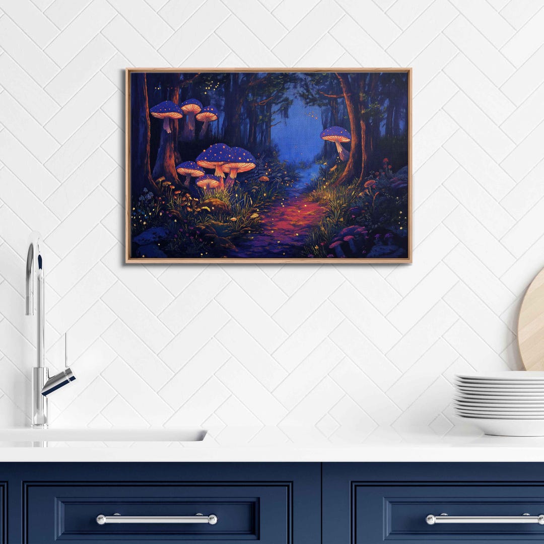 Enchanted Forest With Glowing Mushrooms, Wall Art Canvas Print - Etsy