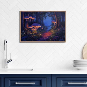 Enchanted Forest with Glowing Mushrooms, Wall Art Canvas Print