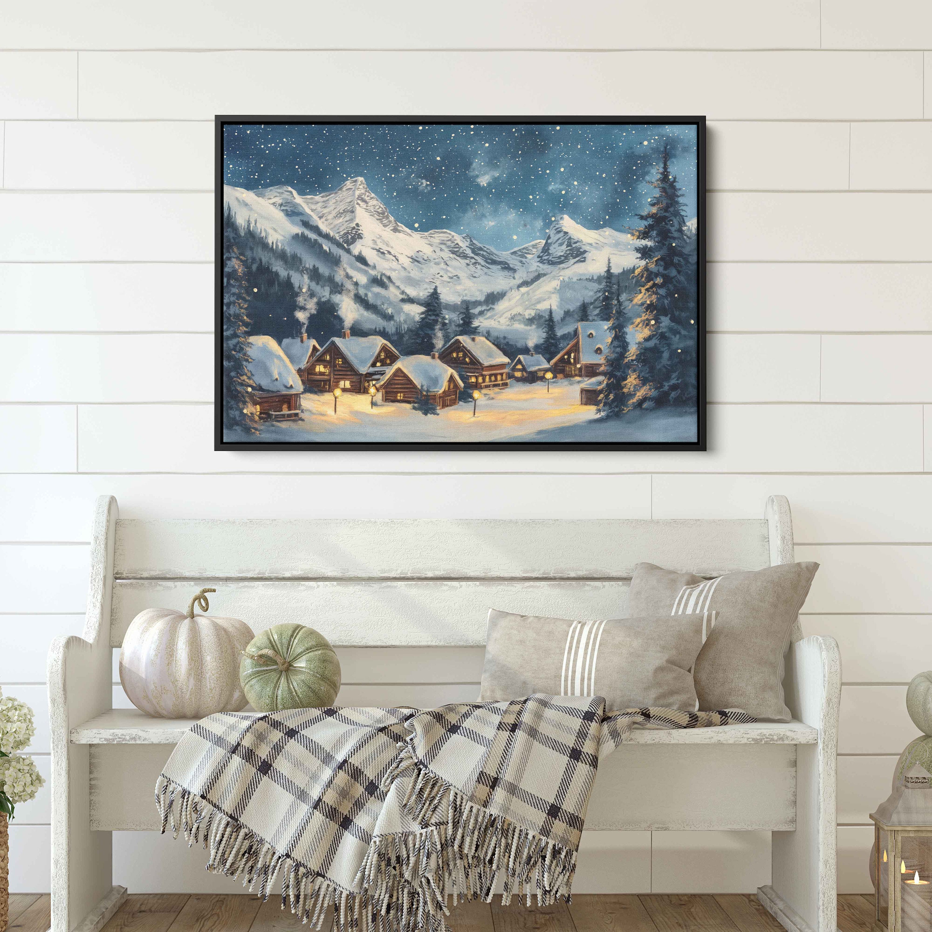 Snowy Alpine Village With Cozy Chalets Wall Art Canvas Print, Winter ...