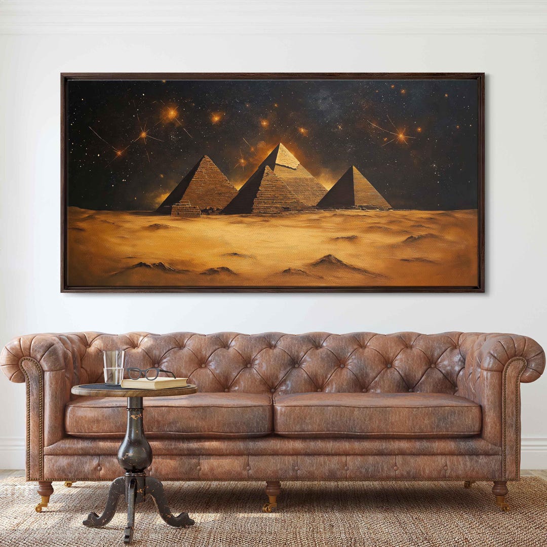 Pyramids of Giza at Dusk, Wall Art Canvas Print, Dramatic Oil Painting ...