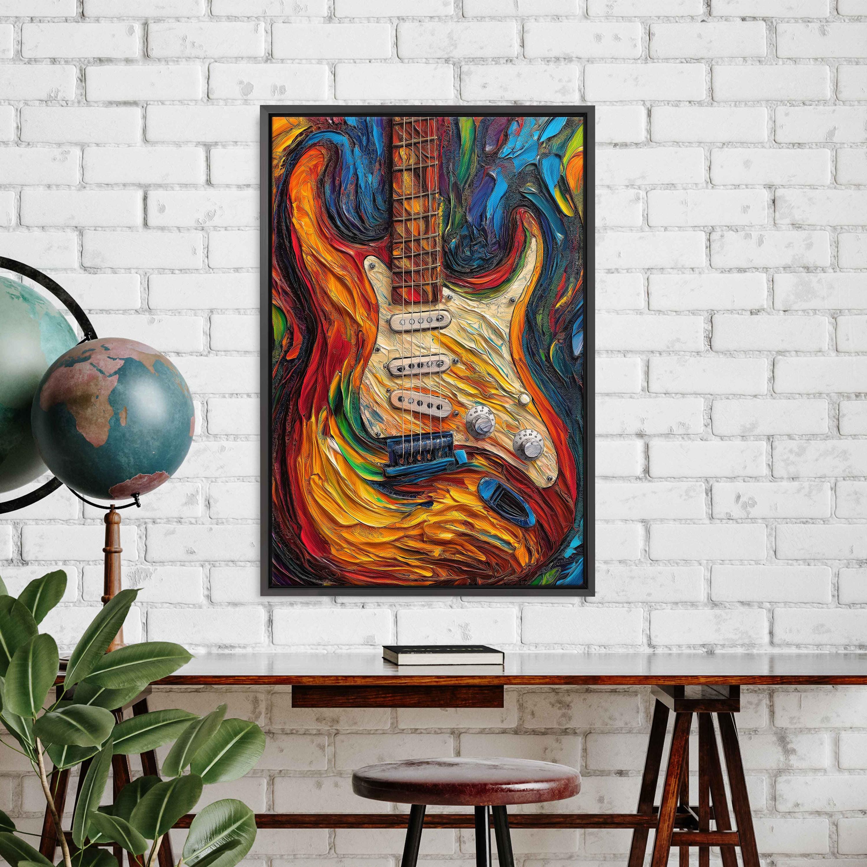Guitar Body Painting, Wall Art Canvas Print, Textured