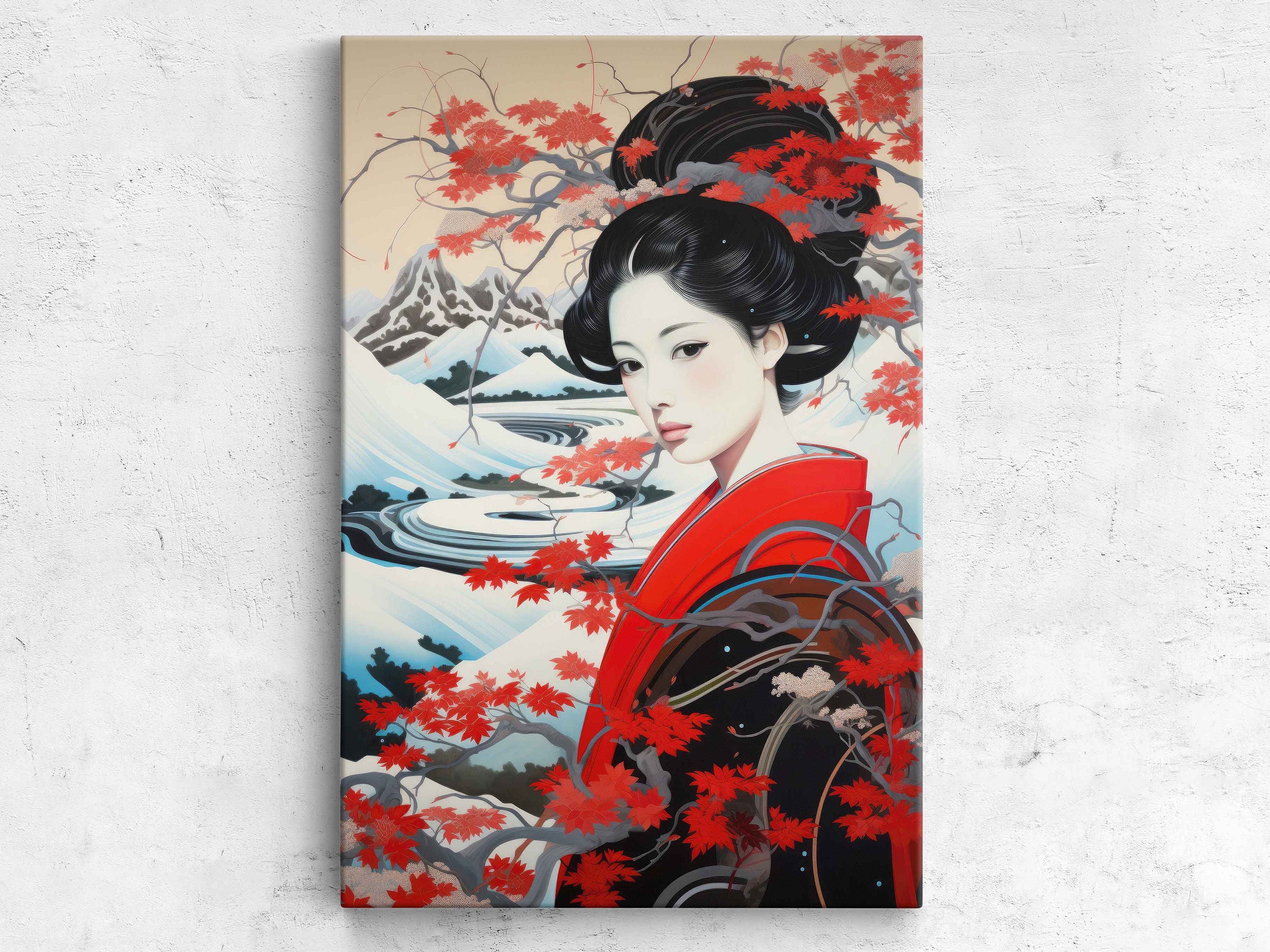 Ukiyo-e Style Japanese Geisha Wall Art Canvas Print Snowy - Etsy