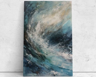 Abstract Ocean Waves Oil Painting, Digital Reproduction Print On Canvas, Framed Canvas Print, Ready To Hang, Office Decor